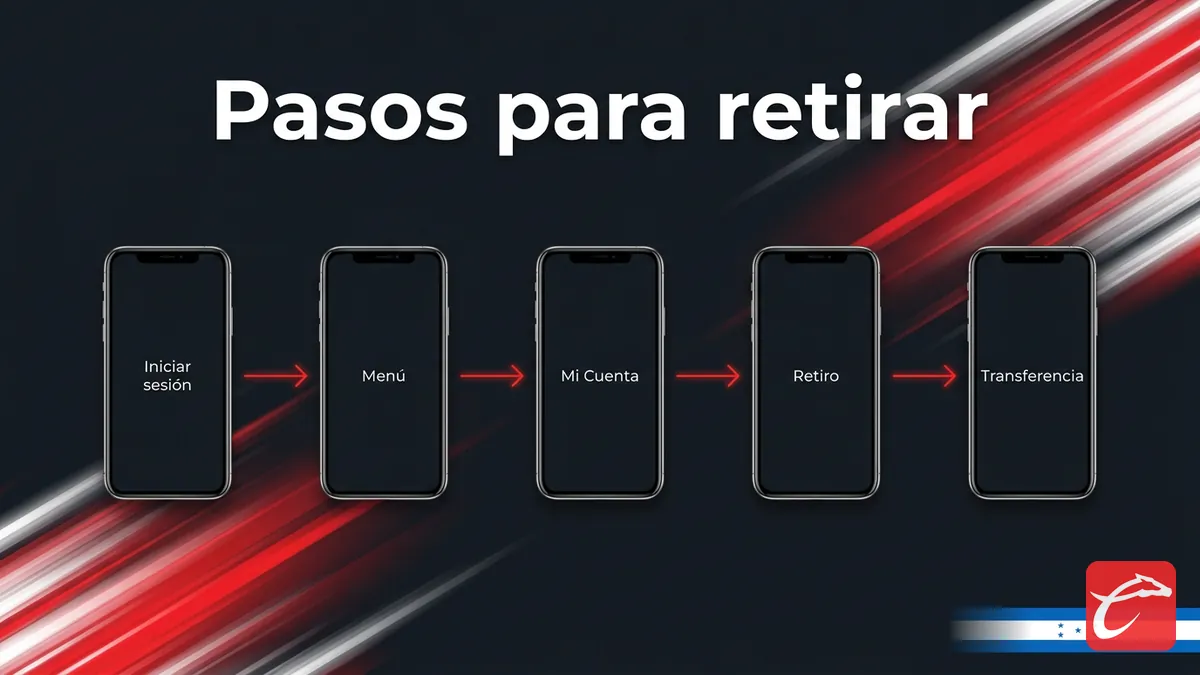 Cinco pasos para retirar dinero en la app de Caliente desde Honduras, pantallas en español